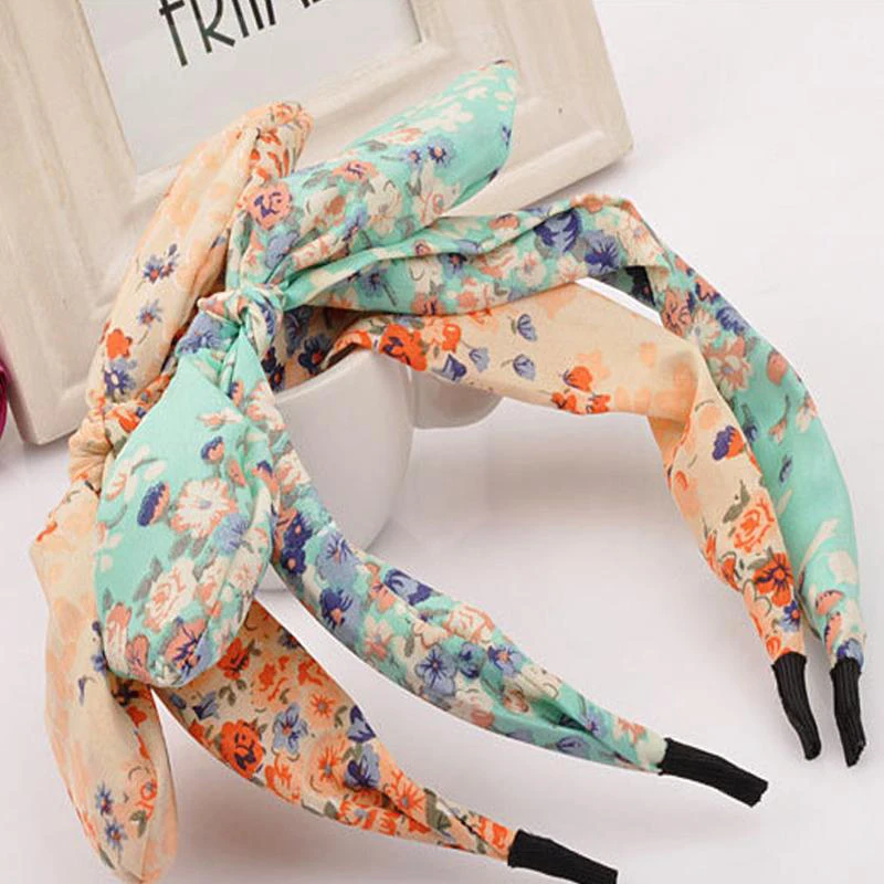 Кроличьи уши ткань полосатый принт сбоку повязка на голову с бантиком и