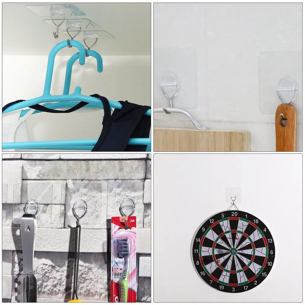 8 шт. прозрачные многоразовые сверхпрочные настенные крючки для полотенец одежды