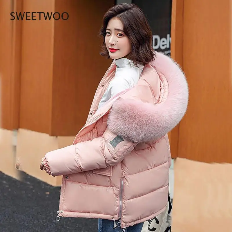 Big Fur Collar Down Jacket Women Winter Jacket overcoat Bright down jacket for women Winter Coat Women Puffer Jacket Hooded