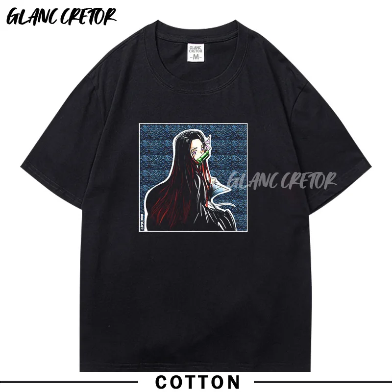 

2021 Summer T-shirt Men Demon Slayer Nezuko Tshirt Anime Harajuku Streetwear Cartoon Tee Short Sleeve Cotton T-shirt