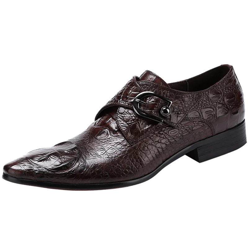 

New Winter Crocodile Pattern Men's Formal Leather Shoes British Business Trend Cowhide Large Size Derby Shoes