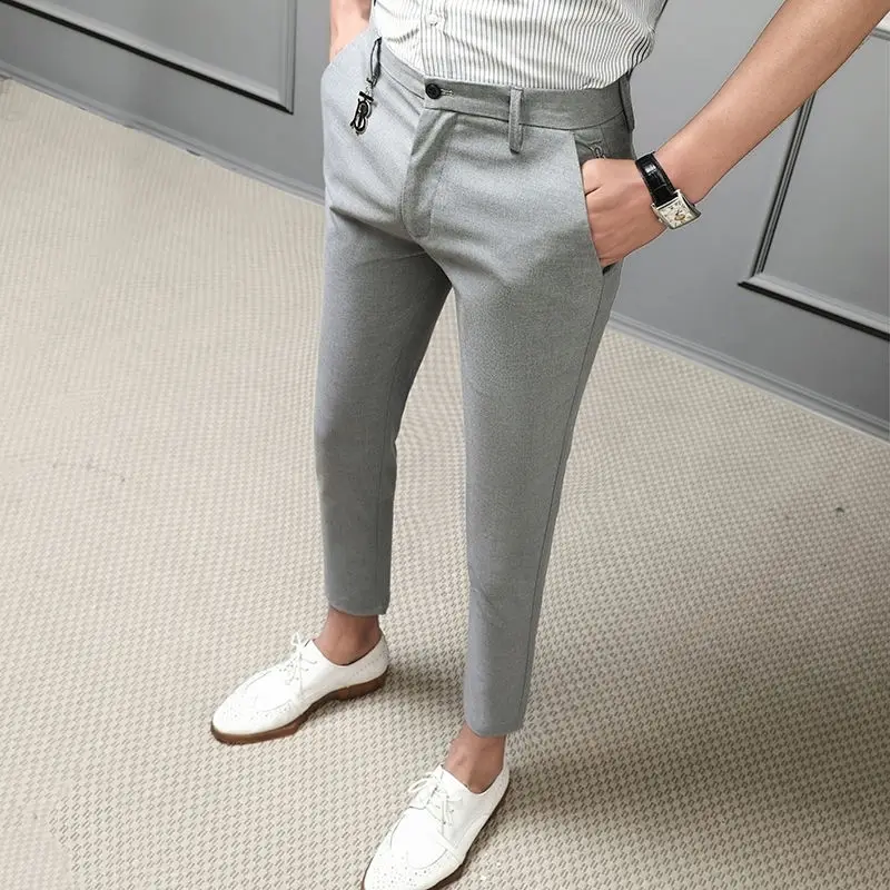 Casual Business Suit Pants Mens Trousers Male 3 Colors Streetwear Nine Slim Fit Pantalon Homme Costume | Мужская одежда
