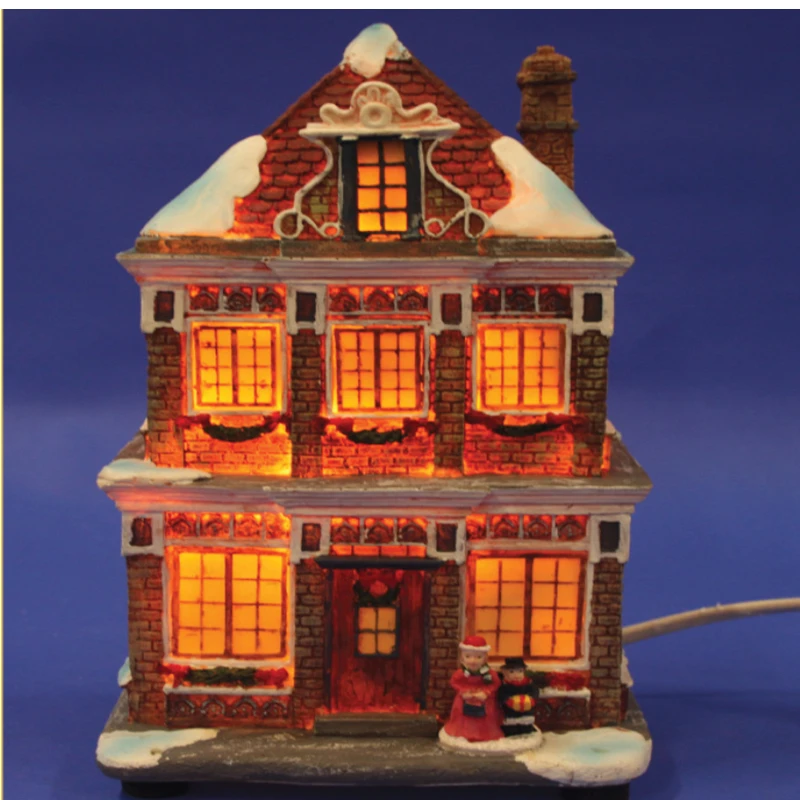 

European-style Christmas house fiber optic LED house E14 lamp night light home resin craft decoration holiday supplies
