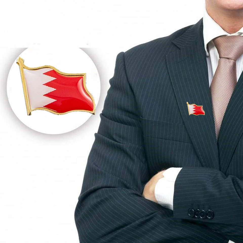Bahrain Flag Brooches For Women/Men Enamel Pins Electroplated Gold Military Badge Lapel/Collar Decoration images - 6