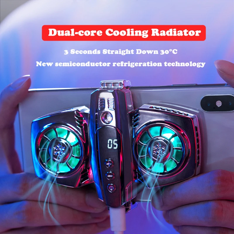 

2021 Mobile Phone Cooler Semiconductor Radiator Cooling Fan Mute Game USB Handle Fan For PUBG Double Fan For Smartphone