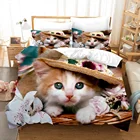 Детское постельное белье для спальни с мультяшными кошками, комплект пододеяльников, милый комплект постельного белья для домашних животных, двойное покрывало, Королевский, двойной кровати, декор для девочки, подарок, 3 шт.
