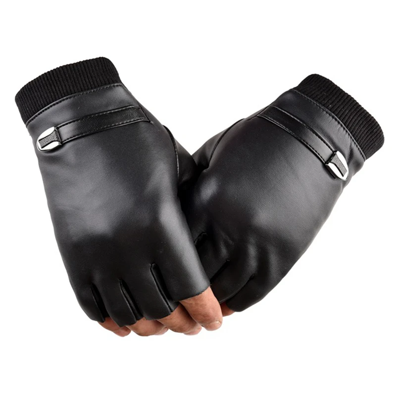 

Fingerless Men Gloves Driving Suede Leather Black Grey Half Finger Men Elastic Gloves Outdoor Bike Mittens Winter Warm Gloves