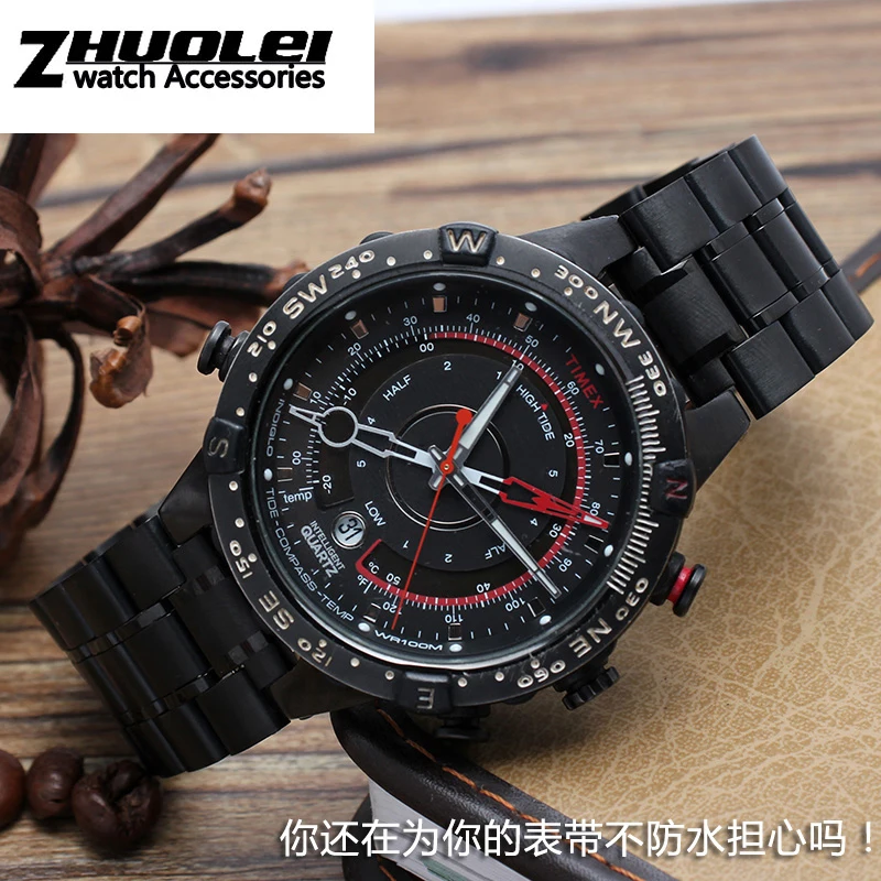 stainless steel watchband for men's TIMEX T2N720 T2N721 TW2R55500 T2N721 watch strap 24*16mm lug end silver black bracelet