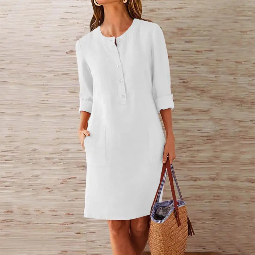 Повседневное осеннее хлопково льняное платье модель 2019 года вечерние ное