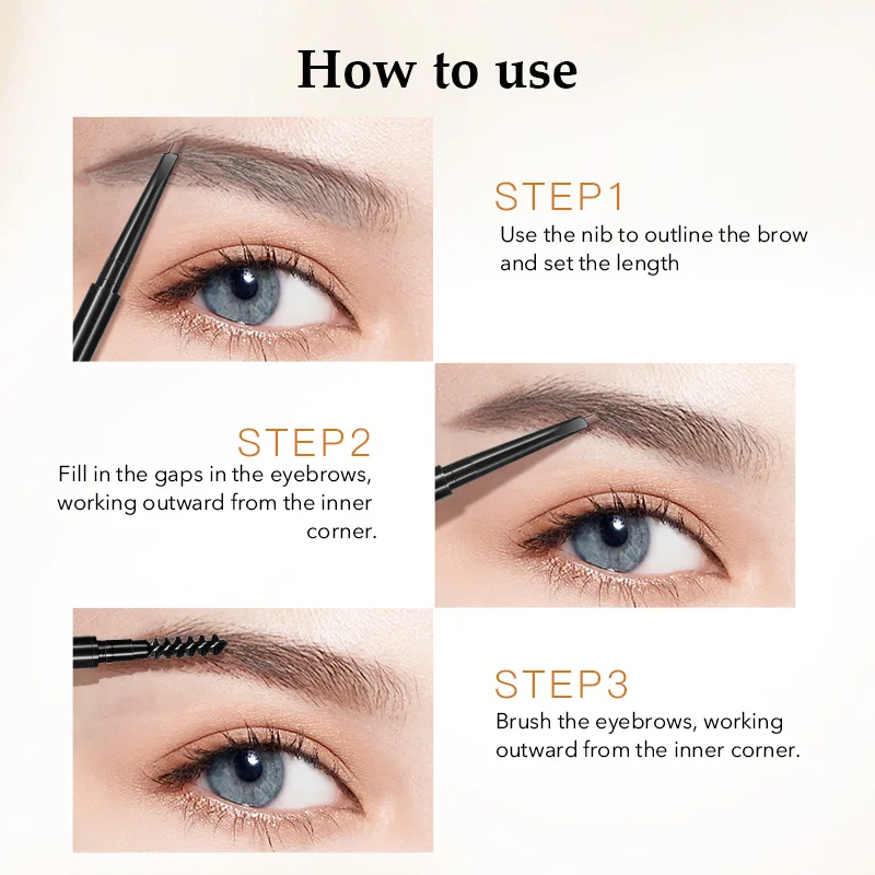 Daralis двухсторонний супер тонкий карандаш для бровей и кисть водостойкая