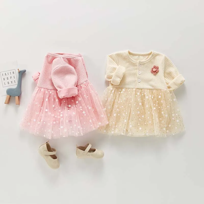 

Melario Baby Autumn Winter Clothing Infant Kids Baby Girl Ribbed Knit Dress Long Sleeve Knitted Dresses Mesh Princess Party Gown