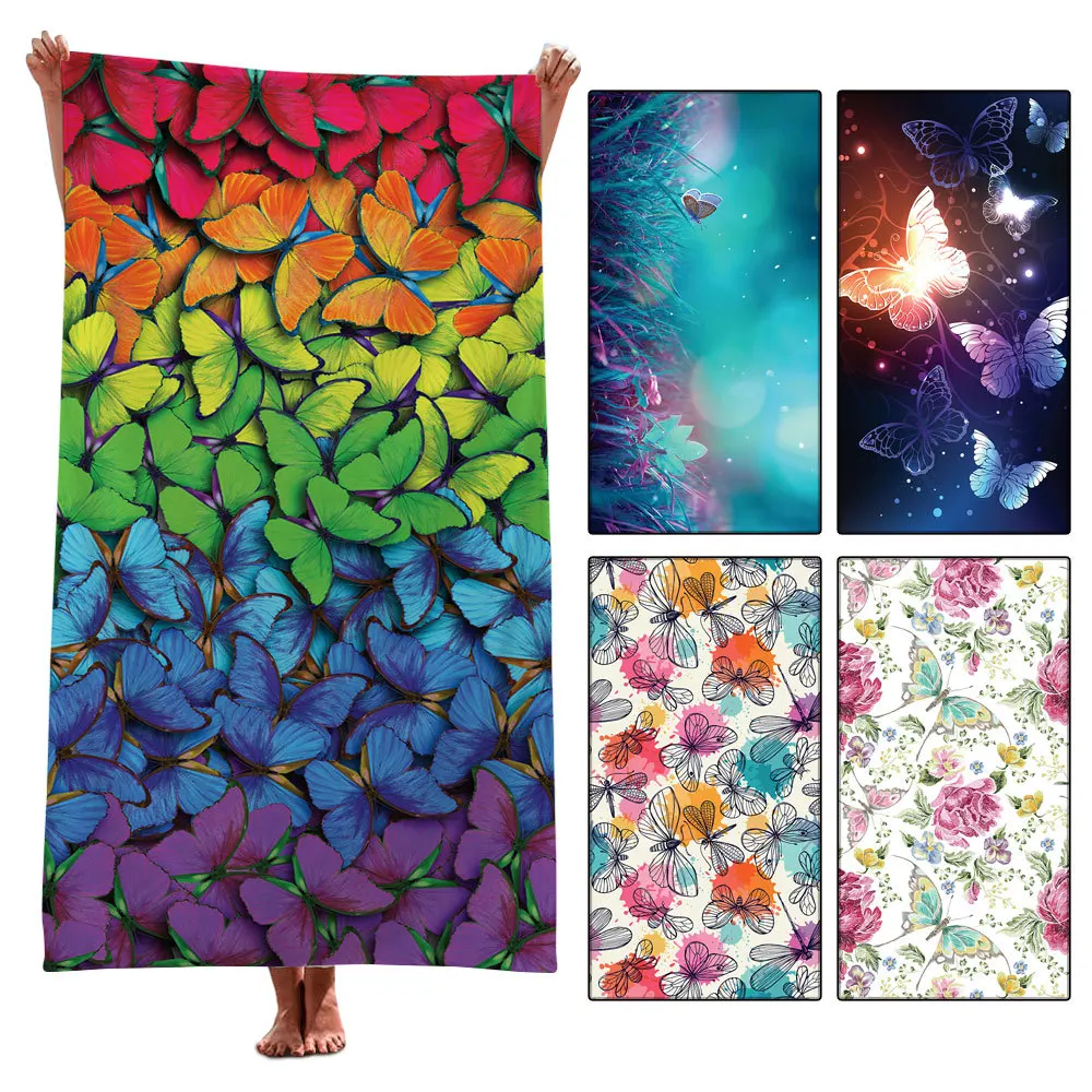

Butterflies and Flowers Beach Towel Soft Water Absorbent Beach Towel for Traveling Bathroom Swimming Camping Outdoors and Sports