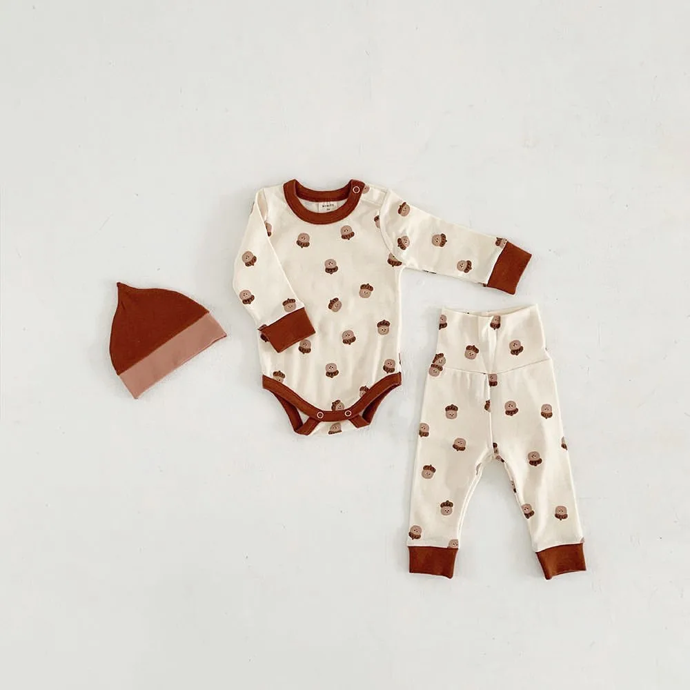 Newborn Baby Boy Sleepwear Pajamas Set Romper Pants Hat 3Pcs Clothes Toddler Nightwear Outfits Girls | Детская одежда и обувь