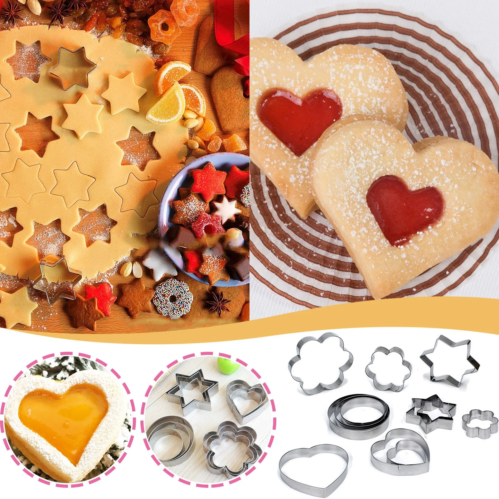 

12pcs Stainless Steel Cookie Cutter Cutting Of Biscuits Forms Biscuits Flower Baking Kitchen Accessories Mold for Sop Cake Tool