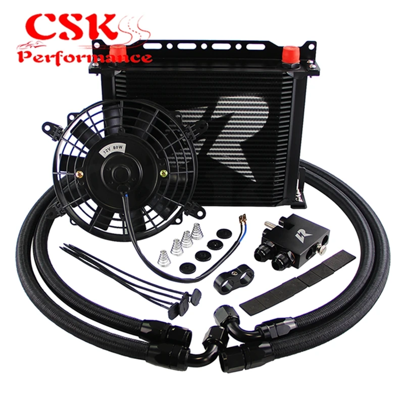 30 Row Oil Cooler Kit Fit For BMW N54 135i E82 E90 335i 335xi E92 335is +7'' Fan | Engine