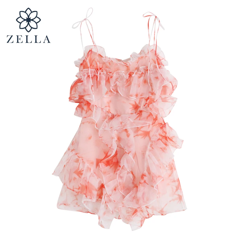 

Летнее розовое платье с оборками и драпировкой, Пляжное Привлекательное платье на бретелях-спагетти, модное женское платье с открытой спин...