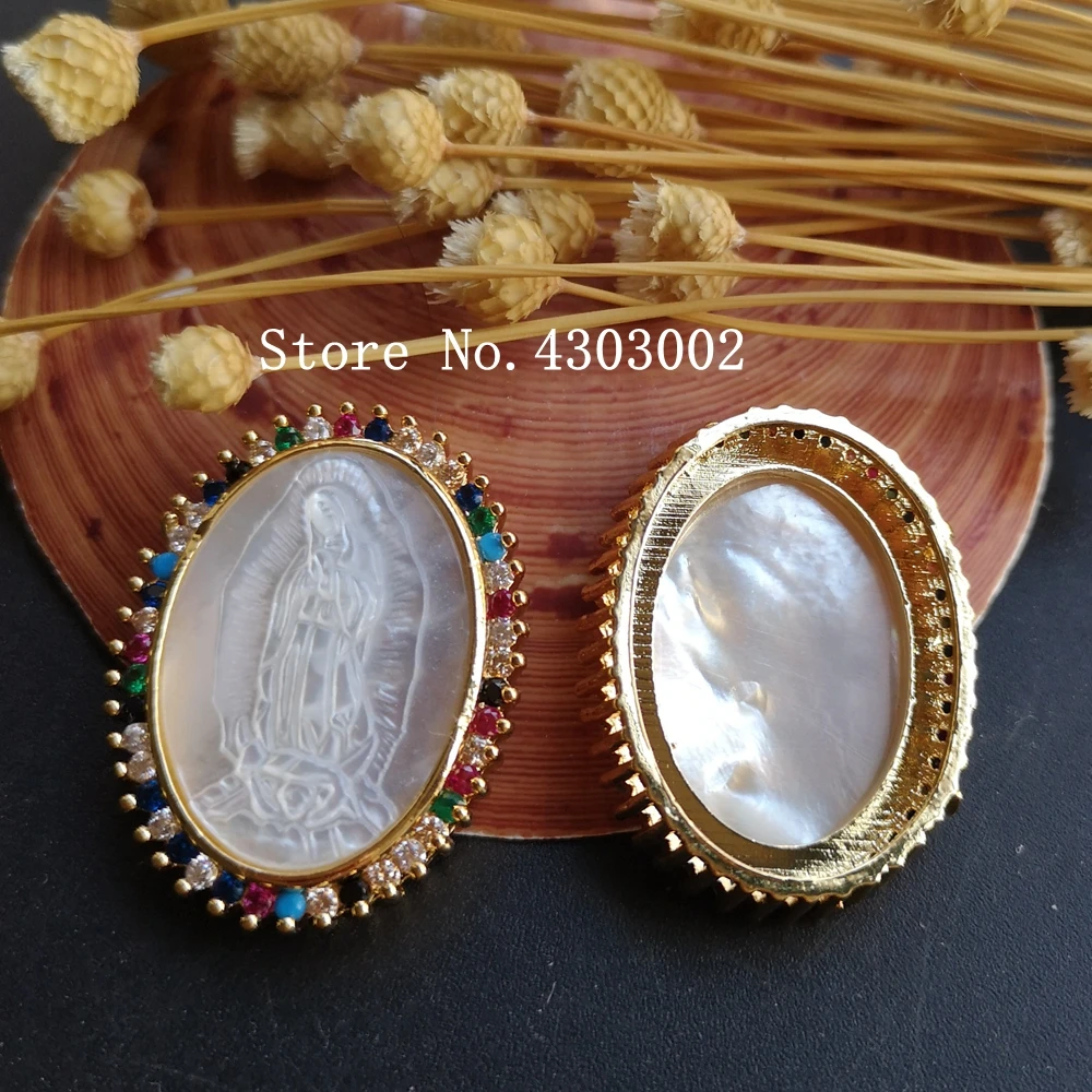 20pcs/lot Natural AAA CZ Virgin of Guadalupe Mother Pearl Shell Pendant MOP Charms | Украшения и аксессуары