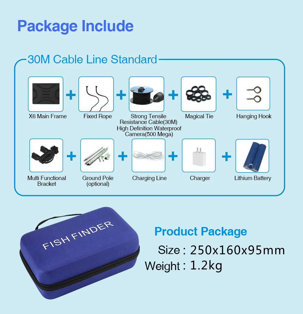 Скидка Камера для поиска рыбы Eyoyo X6, 30 м, 720 дюйма, высокое разрешение