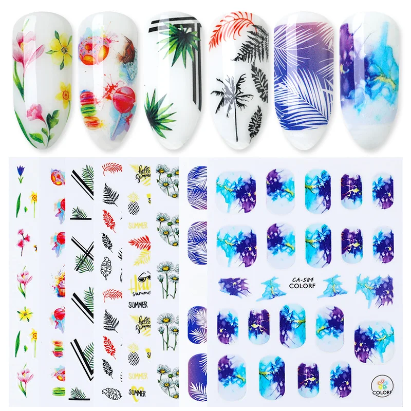 3D стикер для дизайна ногтей Осенний цветной листик торта смешанные узоры