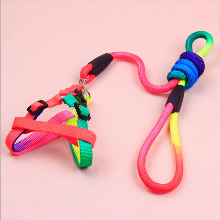 

1.0*120cm Rainbow Color Weave Nylon Belt Pet Dog Traction Rope Round Training Walking Leading Fashion Leashes