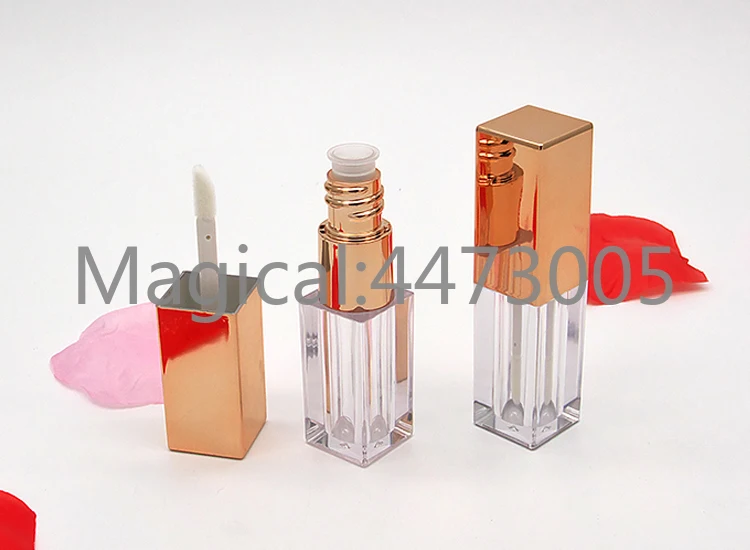 

3ML Square Plastic Lipgloss Bottle Rose Gold Cap, Clear DIY Cosmetic Liquid Lipstick Container,Empty Lip Gloss Refillable Tube