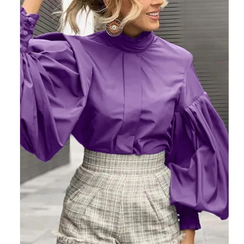 

Женский элегантный пуловер, модная блузка с рукавами-фонариками, женские офисные рубашки, простые однотонные топы, уличная одежда, весна-ос...