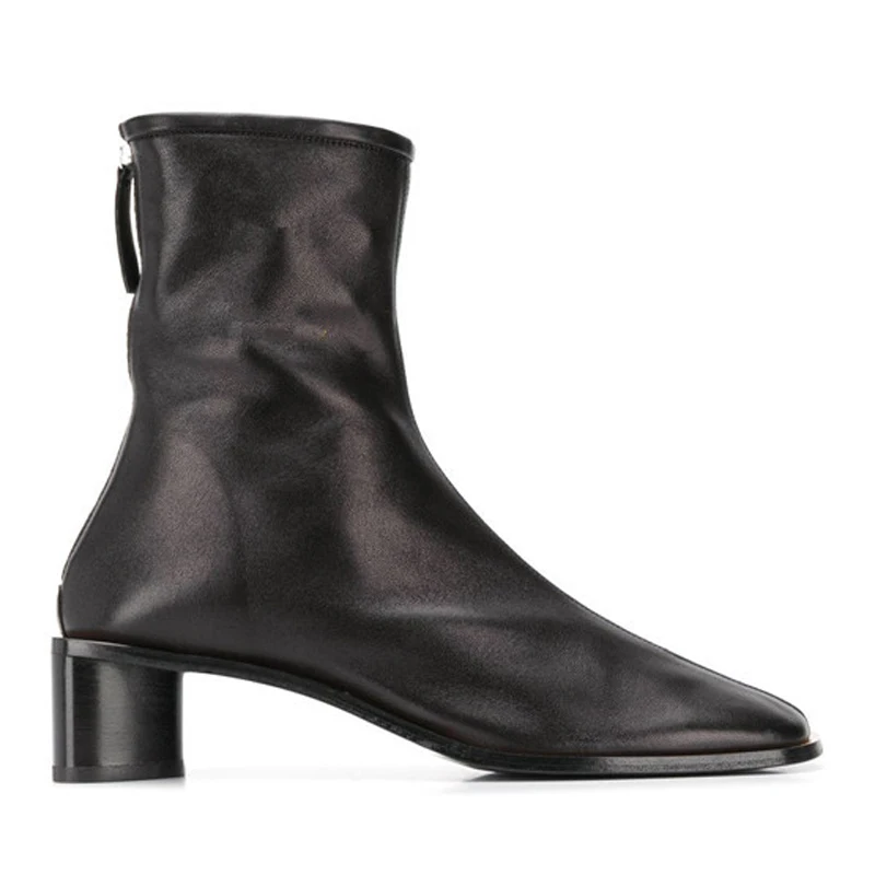 Новинка Весна 2020 кожаные ботильоны модные ботинки с квадратным носком и молнией