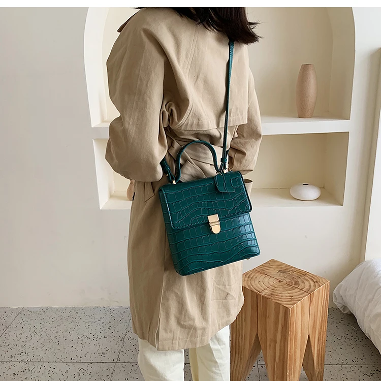 Vintage Fashion Stone pattern Tote bag New High Quality PU Leather Women's Designer Handbag Lock Shoulder Messenger Bag