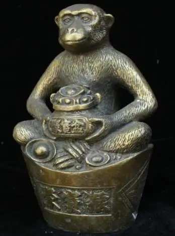 China Feng shui Bronze Wealth Yuan bao treasure bowl Zodiac Year Monkey Statue | Statues &amp Sculptures