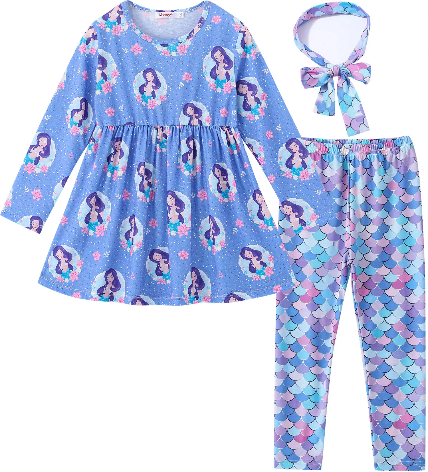 

ModaIOO Girls Dresses Leggings Set,A Line Casual Shirt Dress Pants with Headbands 3 Pieces Set