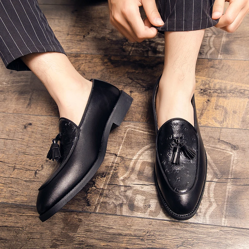 

leather shoes men tassel casual natural loafers designer mens slip on fashion moccasins luxury man brand shoes for men