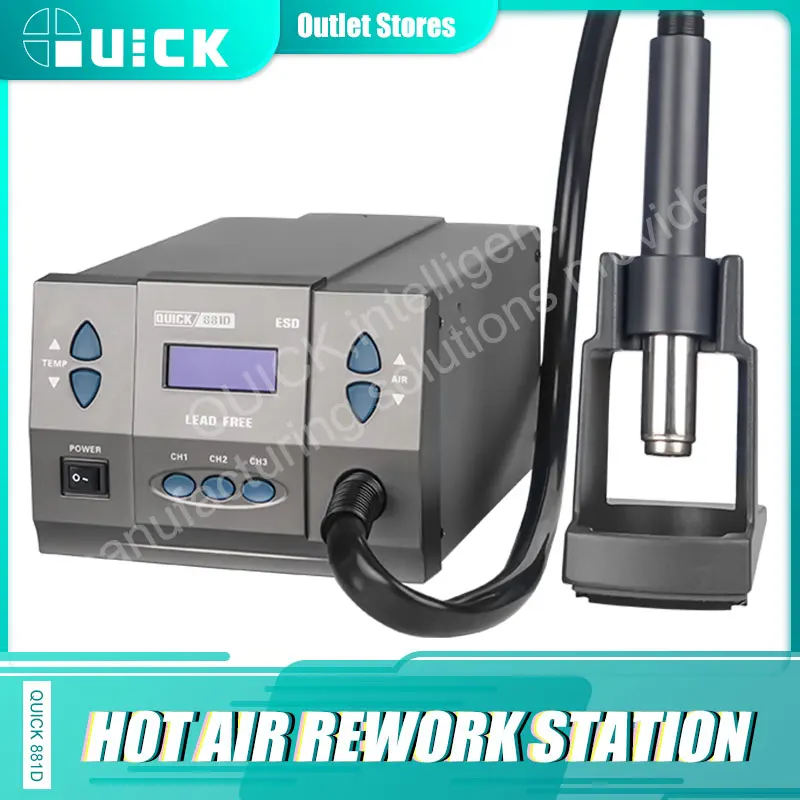 

Quick 881D hot air gun soldering station rework station Heat Gun Desoldering Tool 1300W 3 nozzle kit solder station