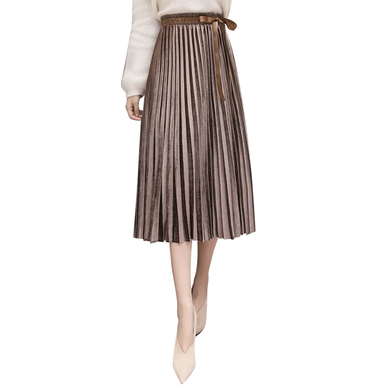 

Real Shot 2021 Spring Autumn New Style Velvet Pleats Bow Velvet Big Pendulum Half Body Bottom Skirt