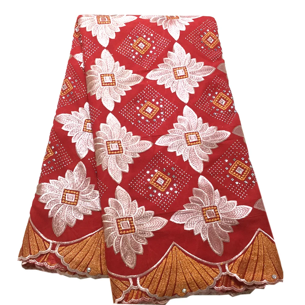 

Африканская красная швейцарская вуаль кружевная ткань с камнями для платья вышивка хлопковая ткань высокое качество кружева нигерийские к...