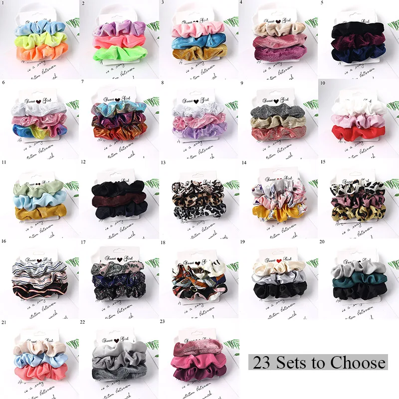

3PCS Vintage Velvet Scrunchie Leopard Scrunchies Set Elastic Hair Bands Headband Ponytail Holder Ties Rope Hair Accessories Gift