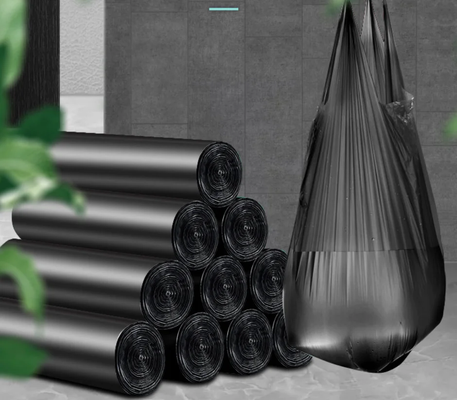 

garbage bags household portable thickened affordable kitchen black vest type large garbage bucket plastic bags