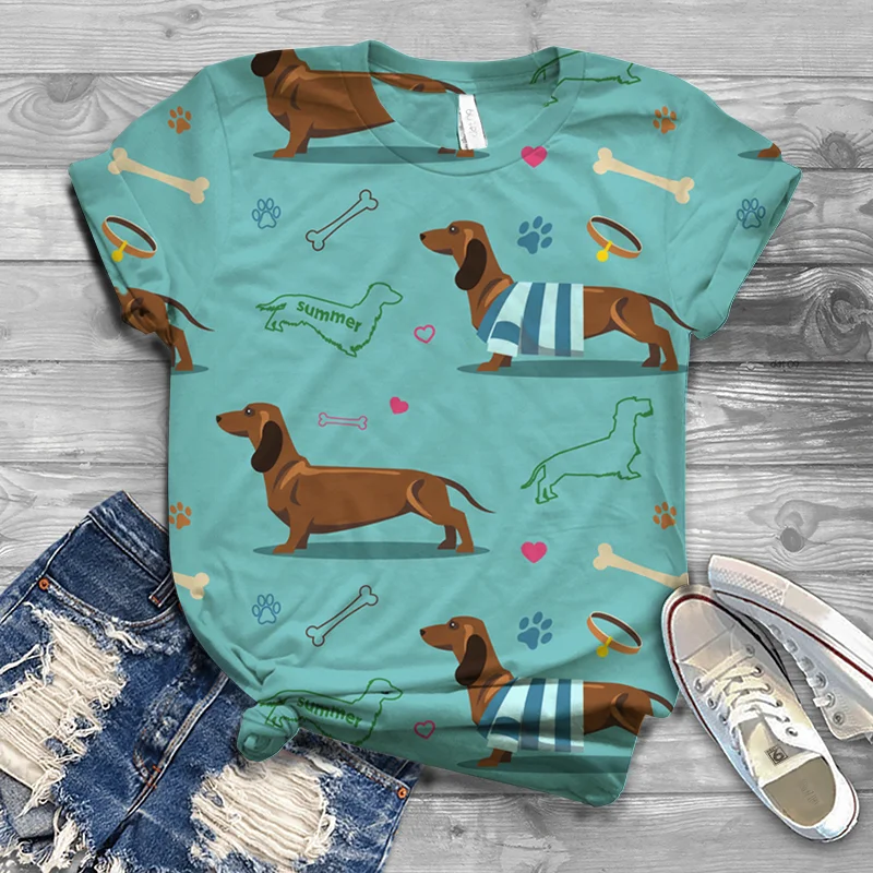 

New Summer Women's T-shirt Cute Dog Pattern Fashion Trend Street Harajuku Round Neck Large Size Animal Short Sleeve 2021