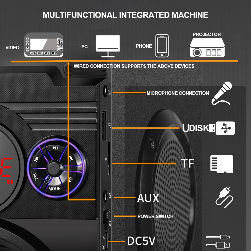 

3D Big Power Bluetooth Speaker Stereo 20W Portable Wireless Column Subwoofer Bass Party Loudspeaker Sound Box Support FM TF AUX