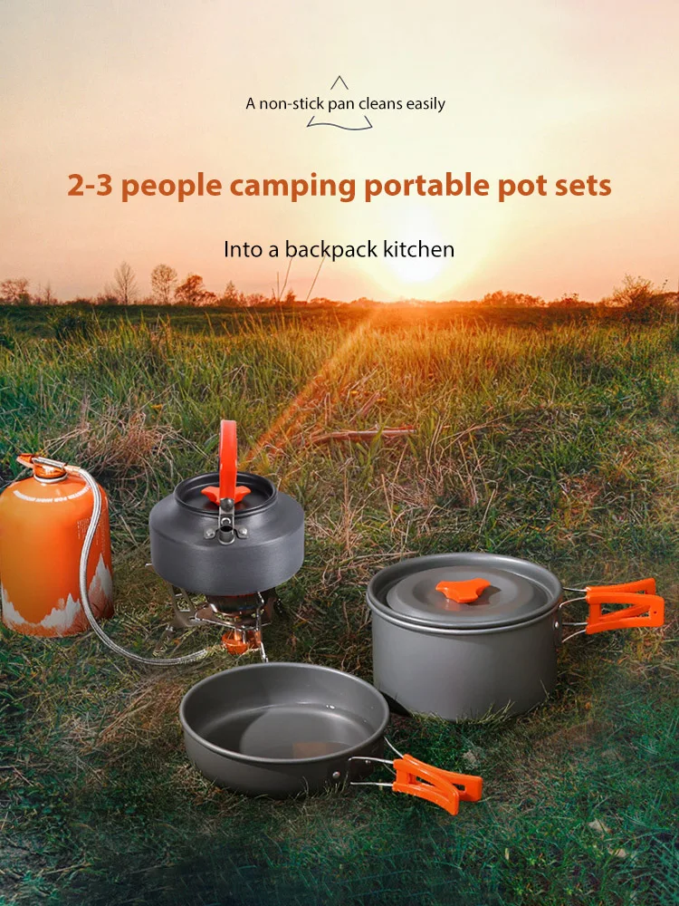 

1 Set Camping Cookware Folding Pot Pan Kettle Chopping Board Camping Cooking Equipment Hiking Backpacking Cooking Set