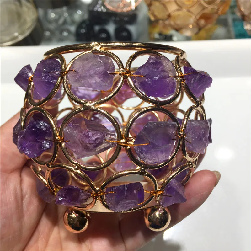 Натуральные кристаллы аметиста подсвечник золотой покрытый Фонарь канделябр