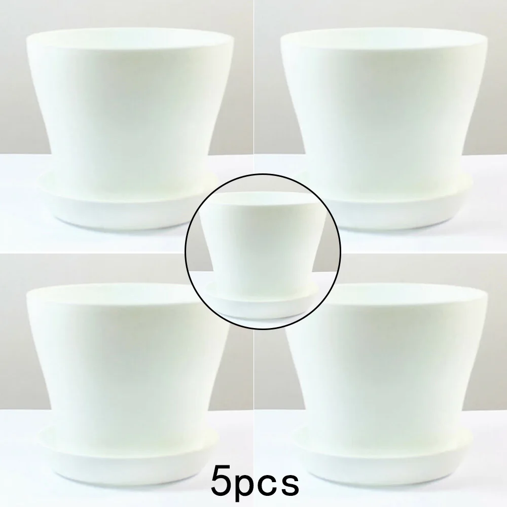 

Colorful Decorative Flower Pots Gloss PP Resin Plant Home Outdoor Garden Decor Plastic Balcony Succulents Planter White5PCS