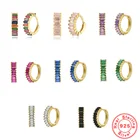 Женские серьги-кольца из серебра 925 пробы, с разноцветными кристаллами