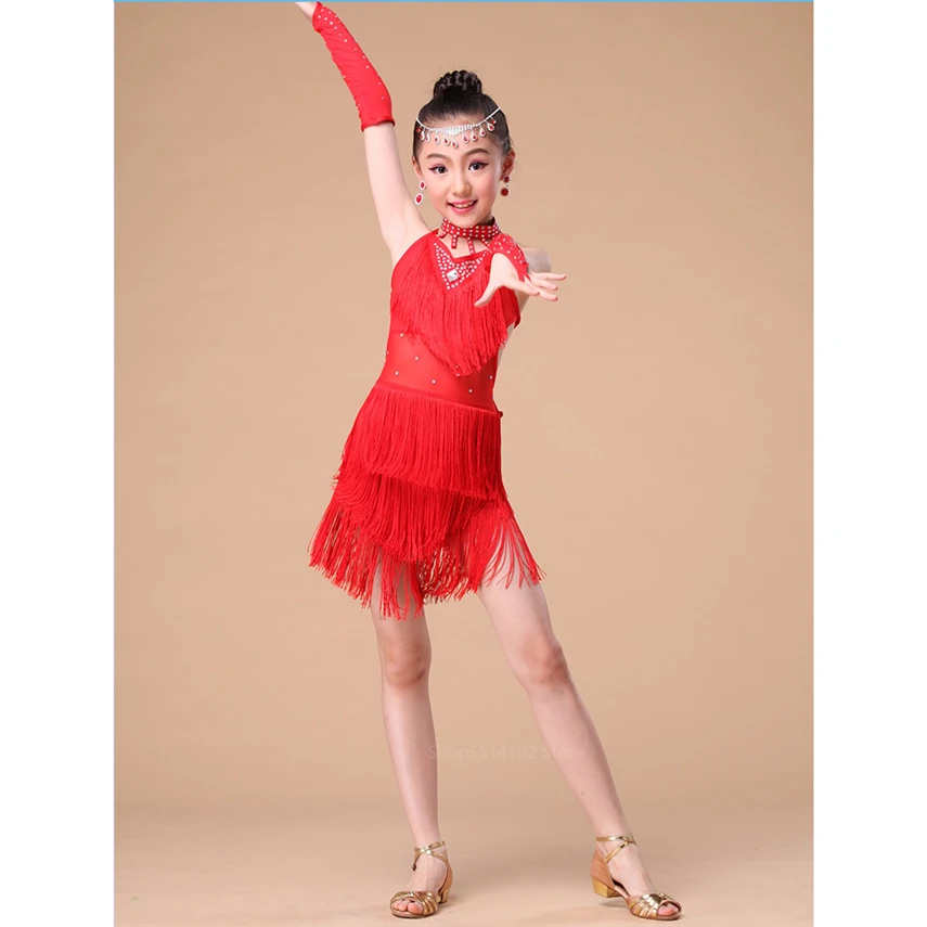 Танцевальный Костюм для латинских танцев с кисточками маленьких девочек