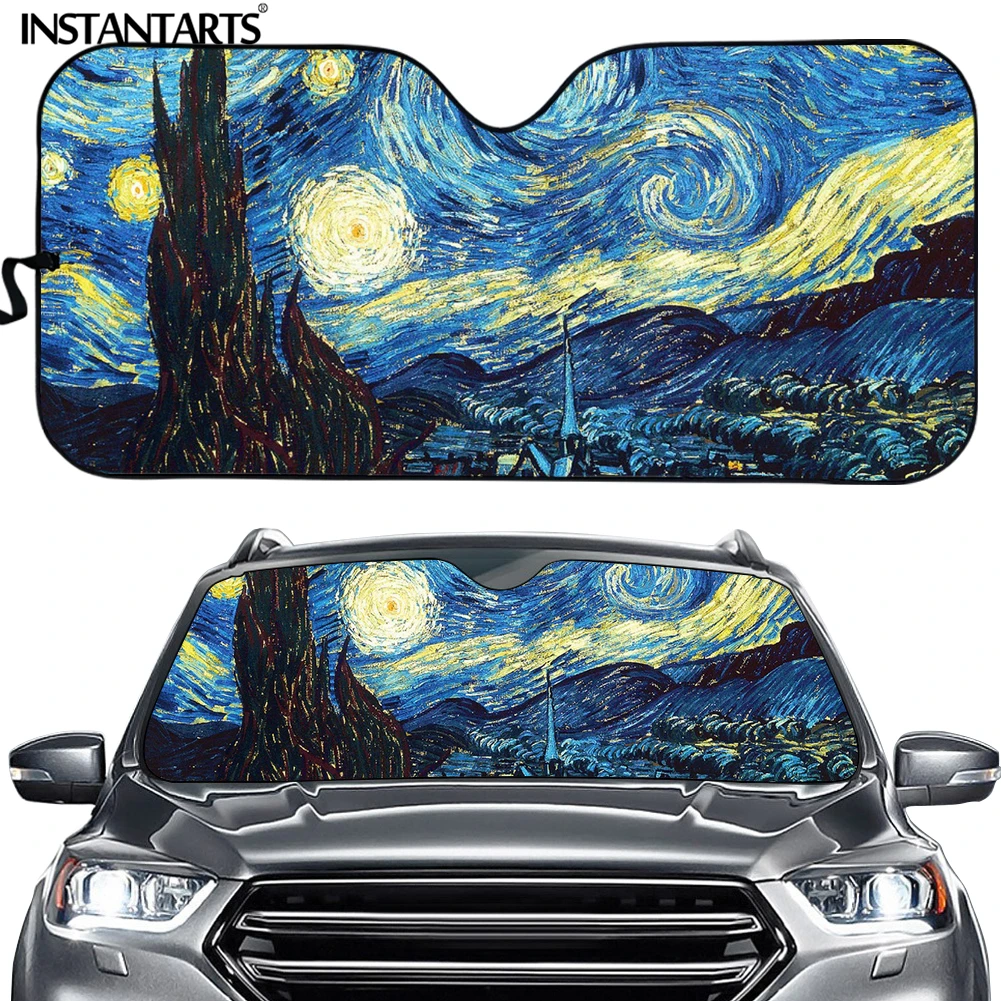 

INSTANTARTS Van Gogh Starry Sky Car Windshield Sun Shade Universal Anti UV Sun Heat Reflector Protection Auto Accessories SUV