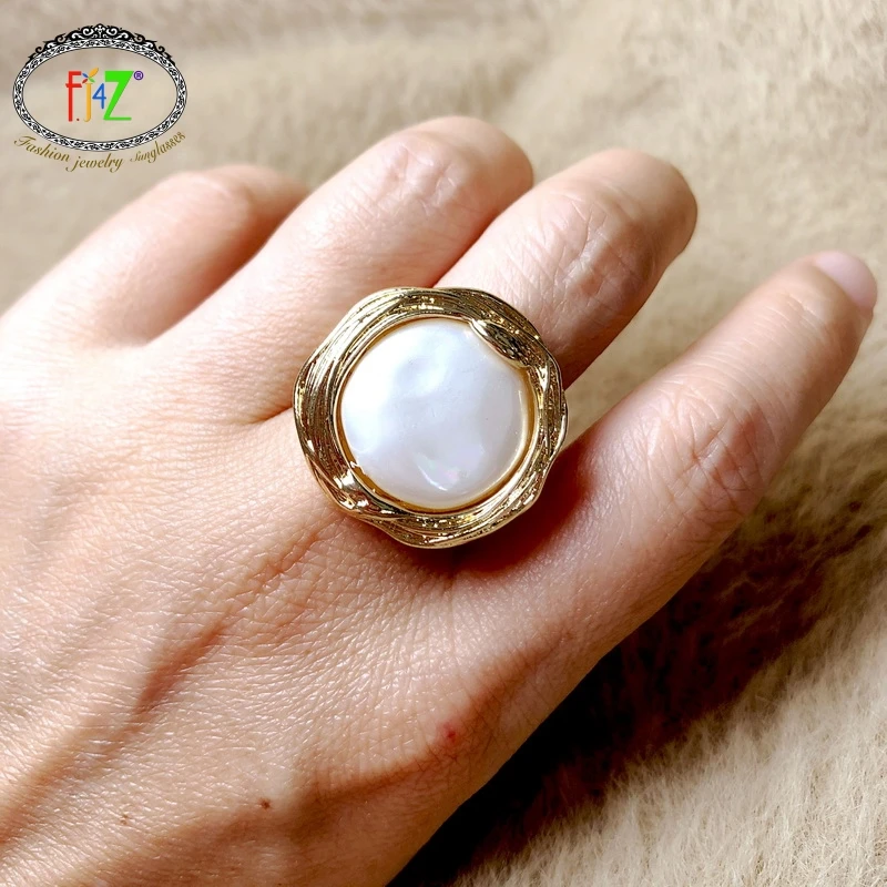 

F.J4Z Hot Fashion Finger Rings Baroque Simulated Pearl Geometric Women Rings Ladies Boho Wholesale Jewelry Gifts Dropship