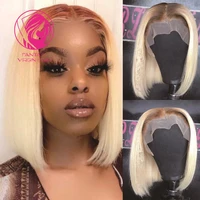ombre 4613 blonde grey highlights lace frontal wigs virgin hair human hair lace front wig straight short bob 13x1 glueless 150