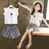 fashion 2pcs children clothes sets for girls summer kids clothes 4 6 8 10 12 years baby girls flying sleeve tops shorts suit