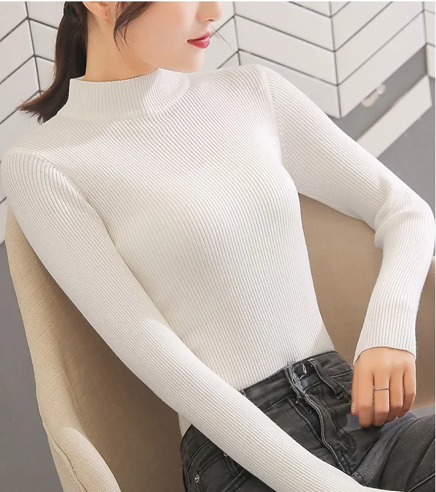 

Autumn and Winter Clothing New Pullover Mock Neck Sweater Women's Top Korean Style All-Matching Slim Fit Knitted Bottoming Shirt