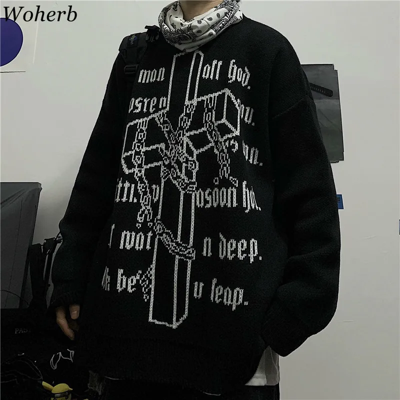 Woherb Harajuku BF Свободные пуловеры с буквенным узором и круглым вырезом, свитер с длинным рукавом для женщин, повседневные винтажные топы, джемперы в Корейском стиле, новинка 91310