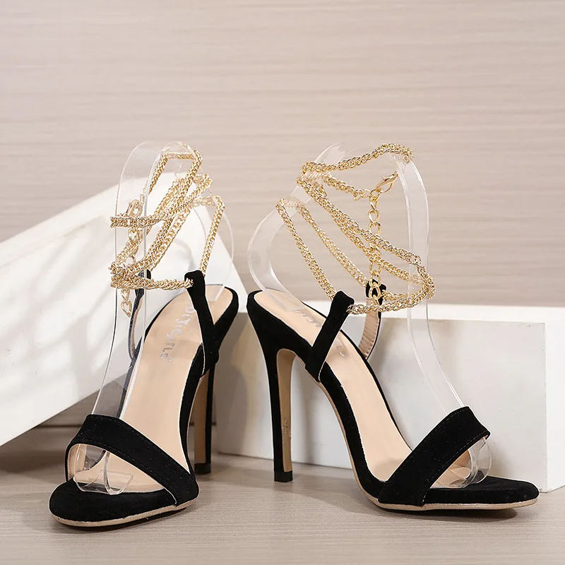 

Low Sandals Woman Leather Large Size Female Shoe High Heels 2021 Summer Low-heeled Stiletto Big Fashion Girls New Retro High-hee